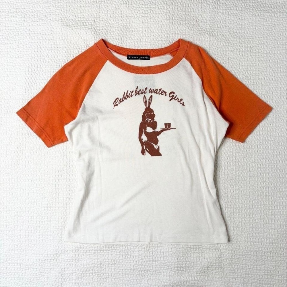 Bianca Maria graphic bunny girl ringer tee